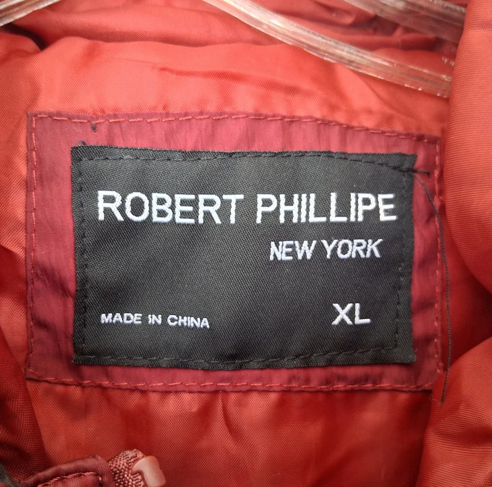 Robert Phillipe Men's Hooded Puffer Jacket Size XL Maroon - Picture 2 of 9